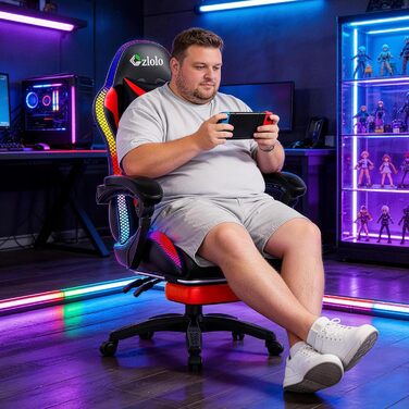 Геймерське крісло Czlolo RGB LED з підставкою для ніг, ергономічне офісне крісло для комп'ютера, блакитне (RGB-червоне)
