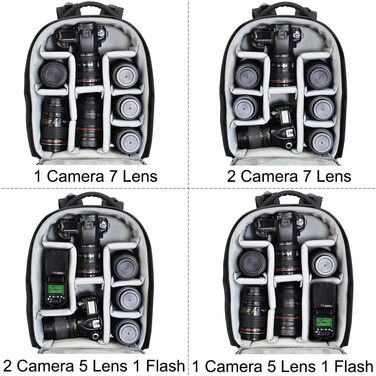 Рюкзак для фотокамери CADeN: водонепроникний, для Canon, Nikon, Sony, 2 DSLR, 7 об'єктивів, штатив, чорний