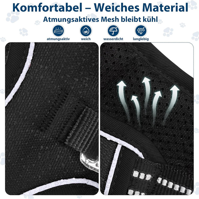 Шлейка для собак середніх розмірів Funfox, анти-тяга, з ручкою та світловідбиваючими смугами, не тягне, чорна, розмір L