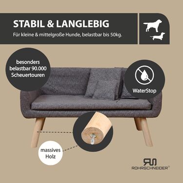 Диванчик для собак Rohrschneider Chicago | Миється, для собак маленьких та середніх порід | Макс. вага 50 кг | Зручний, сірий, розмір 103x57x50 см | З аксесуаром для збору відходів