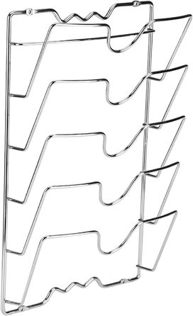 Wakects Pot Lid Holder Wall Mounted, Hanging Kitchen Lid Organizer, Vertical Stainless Steel Lid Rack, Holds 5 Lids, Metal Pot Holder, for Pots and Cookware, 43.4 x 27.8 x 9.7 cm