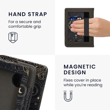 Чохол-книжка kwmobile для Kobo Clara BW/Clara Colour/Tolino Shine (5) / Shine Color з петлею для руки та мотивом бібліотеки (Таро, карти)
