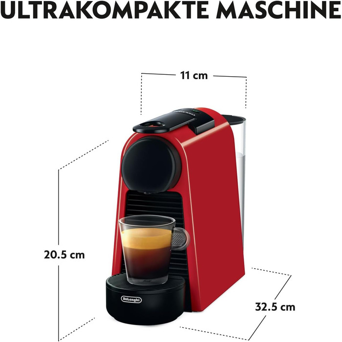 Кавова машина капсульна Nespresso De'Longhi Essenza Mini EN 85.R, 19 бар, 0,6 л, набір з 7 капсул, червона, без спінювача молока