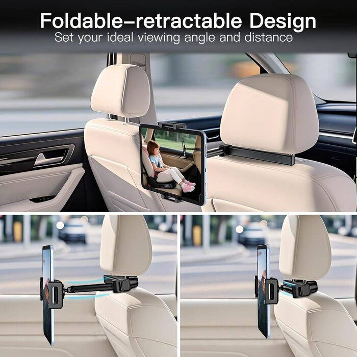 Тримач для планшета в авто FINTIE - універсальний, поворотний на 360°, висувний, для iPad, Samsung Tab, смартфонів, Kindle, Switch (4.7-13 дюймів)