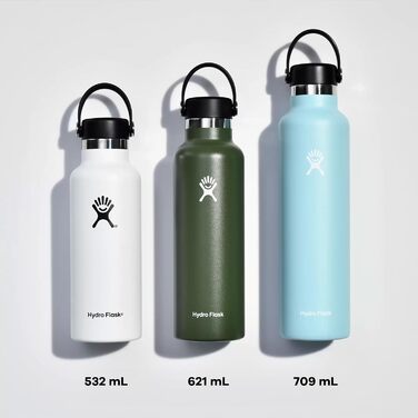 HYDRO FLASK - 621ml (21oz) Water Bottle with Lid - Vacuum Insulated, Reusable Stainless Steel Bottle - Leakproof Lid - Hot & Cold - Small Opening - (Flex Lid, Trillium, 30 ml)