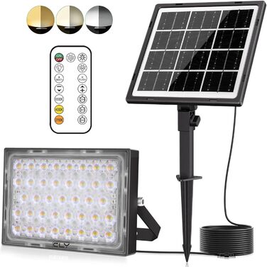 CLY Solar Spotlight Outdoor with Remote Control 30W 2600LM Solar Spotlight 2700K 4000K 6000K 2 Brightness Solar Lamps for Outdoor 2 Dynamic Modes Timing Function 5000mAh Solar Outdoor Light IP66 Waterproof