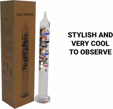 Large 44cm tall freestanding Galileo thermometer in gift packaging