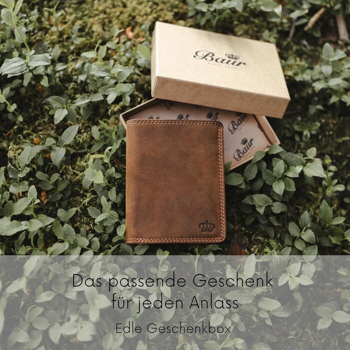 Baur Men's Wallet | Genuine Buffalo Leather | Wallet with RFID Protection | Tall/Vertical Wallet | Money Bag with Coin Pocket | Wallet with Many Card Slots (Tall/Vertical with Snap Button Inside)