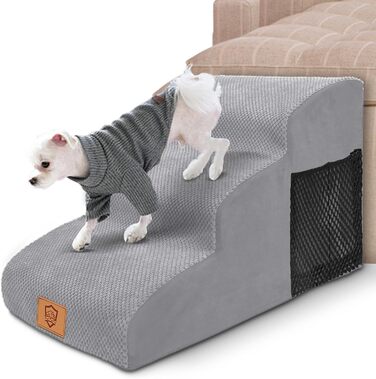 Myiosus Dog Stairs for Small Dogs, 2 Steps Pet Stairs, Waterproof Dog Steps Made of Sponge, Non-Slip Dog Ramp for Sofa Bed, Washable Cover Dog Stairs, Portable Cat Stairs (Dog Stairs 3 Steps, Grey)