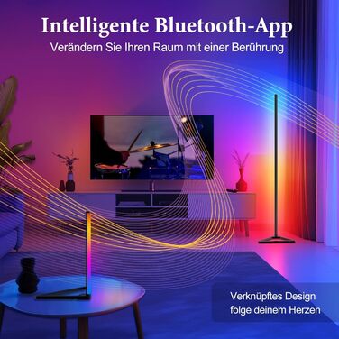 LED торшер RGBIC з підсвічуванням, диммуванням, керуванням через додаток, 16 мільйонів кольорів, 300 режимів, музичний режим та таймер, 140 см, чорний (2 шт.)