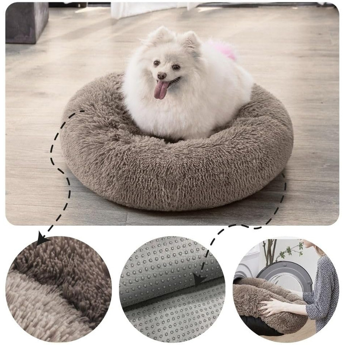 М'яке ліжко для собак та котів великих порід - кругле пухнасте ліжко з високими бортиками - антиковзаюче дно - силіконова наповнювач - комфортне місце для сну - 90 см - зручне та довговічне - бежеве