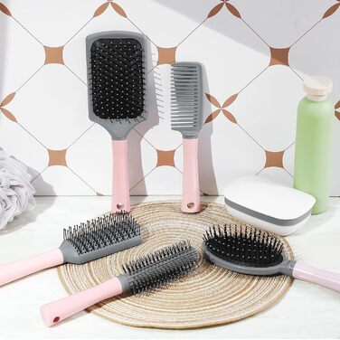 Набір гребінців для волосся 5 шт. Масажні гребінці, гребінці для розслаблення, щітки з щетиною, антистатичні гребінці для волосся, стилістичні гребінці для жінок, чоловіків, дітей - для мокрого та сухого волосся (рожевий)