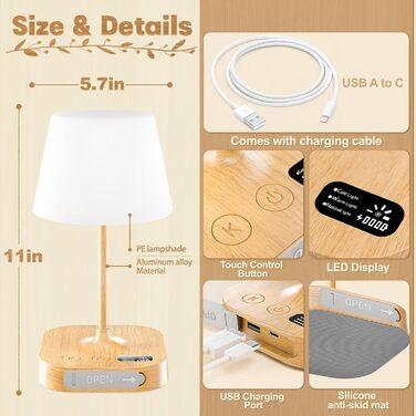 LED акумуляторна настільна лампа Anordsem: торшери бездротові з USB-A/C, сенсорне регулювання, для дитячої/дизайну, читання, подарунок