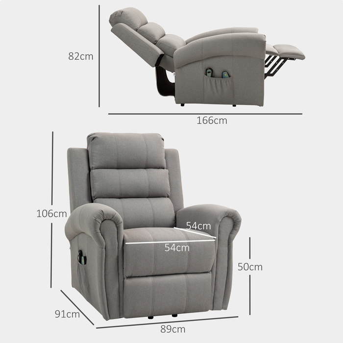 HOMCOM Lift Chair with Power Assist, 8 Massage Points, Heated Backrest, Linen-Look Fabric, Grey