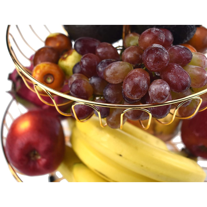 Металевий кошик для фруктів та овочів з ручкою - 3 яруси, великий, з нержавіючої сталі, з циркуляцією повітря (45 см, Ø30-24-16.5 см), золотий