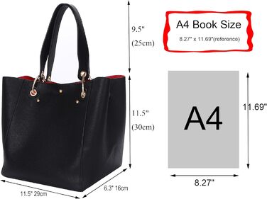 Жіноча шкіряна сумка-шопер великого розміру для студентів та роботи, чорна