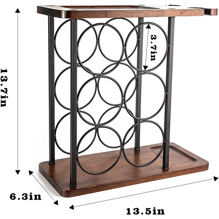 Wine rack for 6 bottles, wine bottle holder, 3 tiers, with 2 wine glasses.