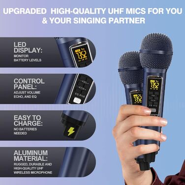 Караоке-машина DLARA Upgrade з Bluetooth, USB, TF-карткою та мікрофоном, портативна, для дорослих та дітей, з підставкою, AUX-in, PA-системою, блакитна Pro
