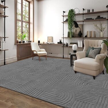 Килим для вітальні 160x230 см, великий пухнастий з коротким ворсом, миючий, сучасний, 3D ефект, антиковзаючий, для їдальні, кухні, спальні (140 x 200 см, сірий)