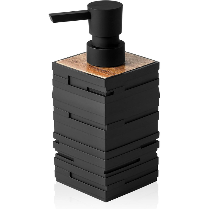 Диспенсер для мила та миючого засобу чорного кольору з дерева для кухні та ванної кімнати, з помповим дозатором
