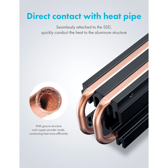 Охолоджувач SSD M.2 NVMe 2280 GrauGear з вентилятором PWM, тепловою трубою та термопадом
