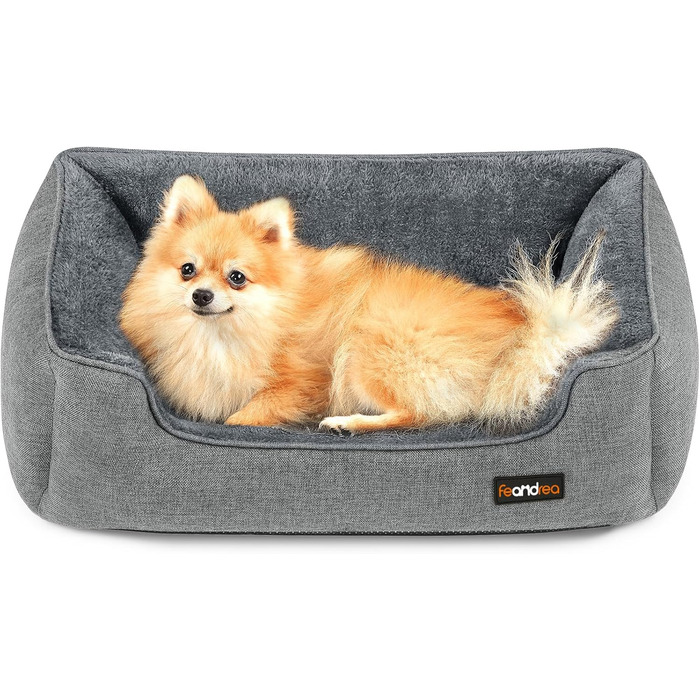Ліжко для собак Feandrea, м'який лежак для собак з льоновим покриттям, кошик для собак, підняті бортики, неслизьке дно, знімний та пральний чохол, M, для маленьких собак, 70 x 55 x 21 см, світло-сірий