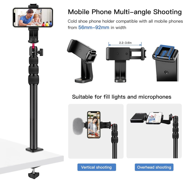 Кріплення для камери Victiv, 37-105 см: гнучкий штатив для DSLR, LED, веб-камери, смартфона (чорний/червоний)