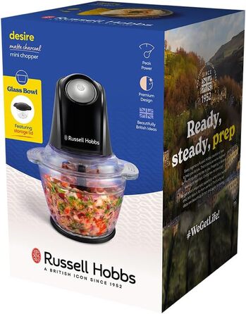 Кухонний міні-подрібнювач Russell Hobbs 27131-56, 350W, нержавіюча сталь, 1л, 2 швидкості, для овочів, фруктів, м'яса, чорний
