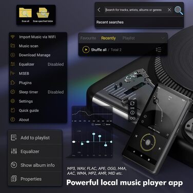 MP3 плеєр 163GB з Bluetooth, Spotify, WiFi, сенсорним екраном 4.5