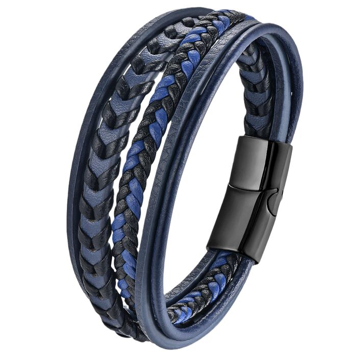 Чоловічий шкіряний браслет ручної роботи, коричнево-блакитний, 21 см, ідеальний подарунок на День батька, чоловічий аксесуар