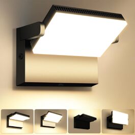 LED вуличне освітлення Kingwen 40W: сучасна панельна настінна лампа з поворотним механізмом 360°, IP65, чорна, для гаража, тераси, тепле світло