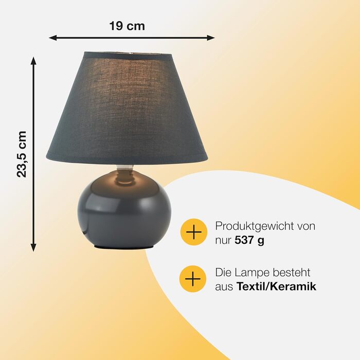 BRILLIANT Primo: стильна настільна лампа з тканинним абажуром - для спальні, вітальні та приліжкові столики - E14, з вимикачем, оранжева/темно-сіра