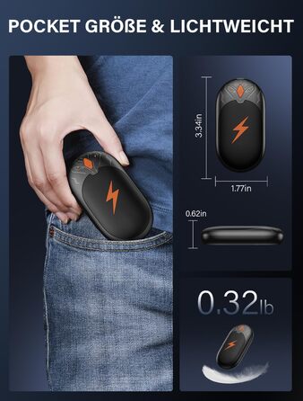 Електричні грілки для рук 2 шт. - ультралегкі, перезаряджаються, з 3 режимами нагріву, до 24 годин роботи, USB, для активного відпочинку взимку, чорні, з магнітом