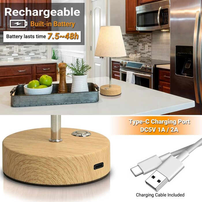 Бездротова LED лампа настільна акумуляторна 3000mAh з торшею, регульоване торканням, портативна лампа для дому та вулиці, з імітацією текстури дерева