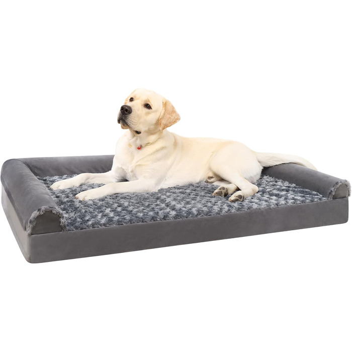 KSIIA Orthopedic Dog Bed for Large Dogs, 105x70x18cm, Removable and Washable Cover, XL Dog Couch with THREE Raised Edges, Non-Slip Bottom, Egg Crate Foam Dog Basket, Grey