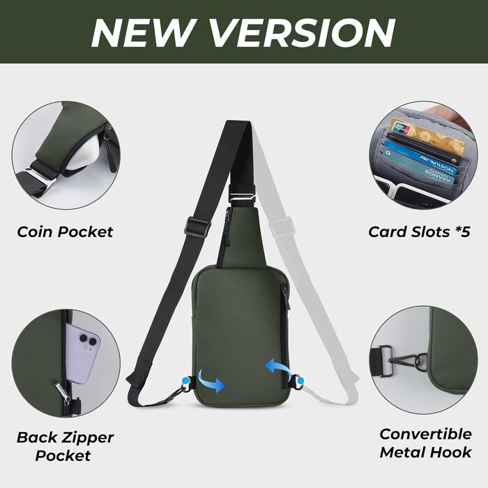 Сумка на груди Broadream: водонепроникна сумка через плече для чоловіків та жінок, RFID-захист, для спорту та походів (B-зелений)