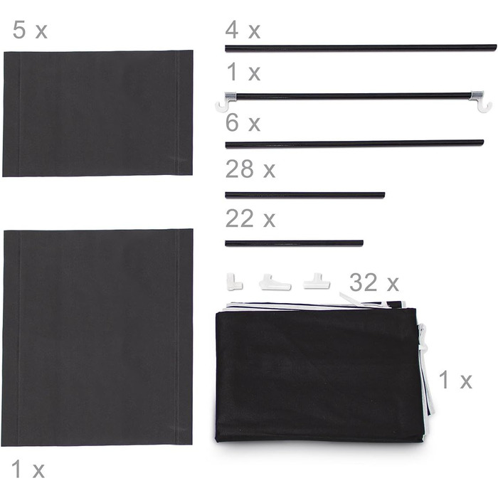 Relaxdays Fabric Wardrobe with Clothes Rail & 5 Compartments, HBT: 174 x 107 x 42.5 cm, Sturdy Folding Wardrobe with Cover, (Black)