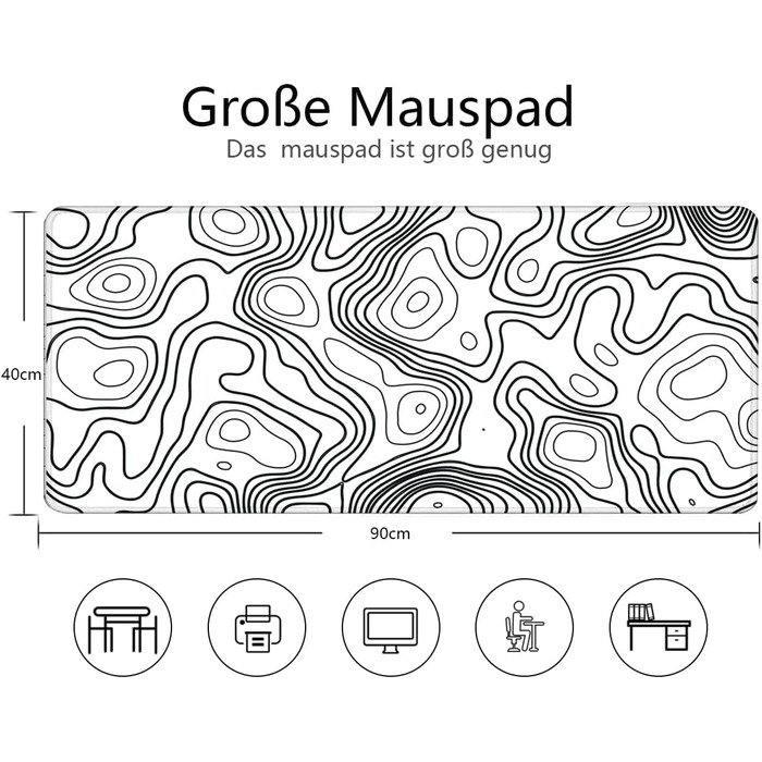 Кірпач для миші XXL 900 x 400 мм з художнім контуром, водонепроникний, з антиковзаючою основою для ПК, MacBook, ноутбука. Підвищує точність та швидкість.