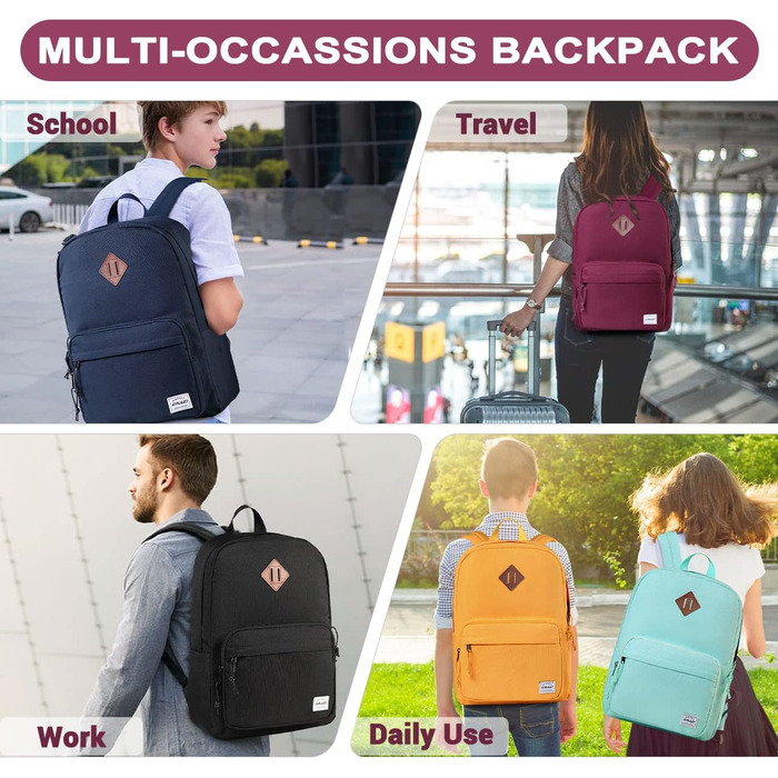 Шкільний рюкзак RAVUO для підлітків, легкий рюкзак для дівчат, денний рюкзак, повсякденна шкільна сумка для університету, школи, подорожей, роботи, бургундський, червоний