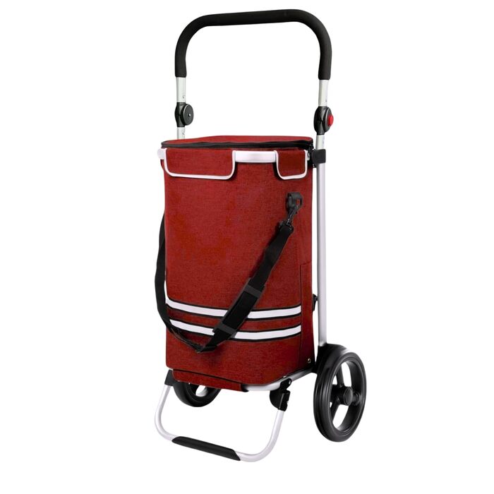 DIVID® Коляска для покупок зі складною візком, 56 л об'єм, до 50 кг вантажопідйомність, складна, сумка через плече та відділення для охолодження, складаний візок для покупок (Червоний)