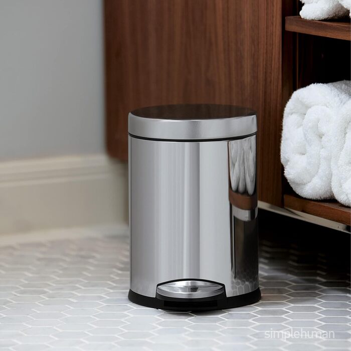 Сміттєвий відер з педаллю simplehuman CW1853CB, 4.5 л, круглий, сталевий, білий — для ванної кімнати, офісу та спальні