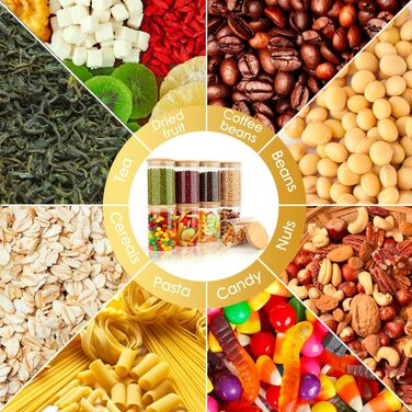 Набори скляних банок для зберігання з кришками (12 шт.) - 4x400 мл, 4x500 мл, 4x700 мл. Скляні контейнери для кухні, баночки з дерев'яними кришками.