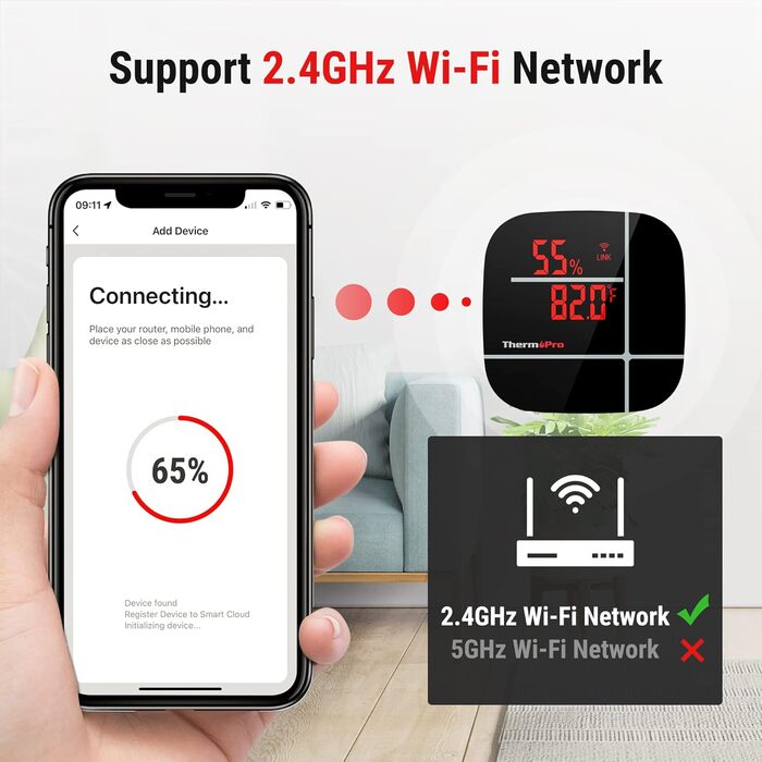 ThermoPro WiFi Thermometer Hygrometer TP90, WiFi Temperature Sensor Humidity Meter with App, Rechargeable Smart Temperature Humidity Monitor with Historical Data, Wireless