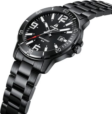 Годинник чоловічий LN LENQIN з нержавіючої сталі, водонепроникний, з датою, кварцовий, аналоговий, чорний, бізнес-стиль