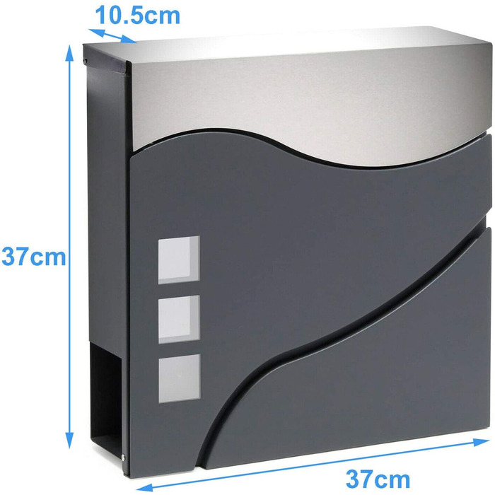 Поштовий ящик Verda з газетницею, 2 ключі, 37x37x11 см, нержавіюча сталь, дизайнерський настінний поштовий ящик, сучасний стиль