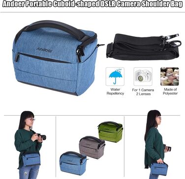 Сумка для камери Andoer: фотосумка для DSLR/зеркальних камер Canon, Nikon, Sony, Fujifilm, Olympus, Panasonic (1 камера + 2 об'єктиви + аксесуари)