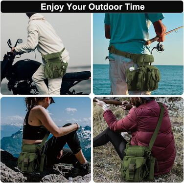 Тактична нагрудна сумка на ногу Jueachy, водонепроникна, для риболовлі, туризму, військових, з кишенею для пляшки (зелена)