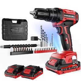 Акумуляторний шуруповерт 21V з двома акумуляторами 2000mAh, 45Nm, 25+3 ступені крутного моменту, LED, для дому та саду, DIY проєкти