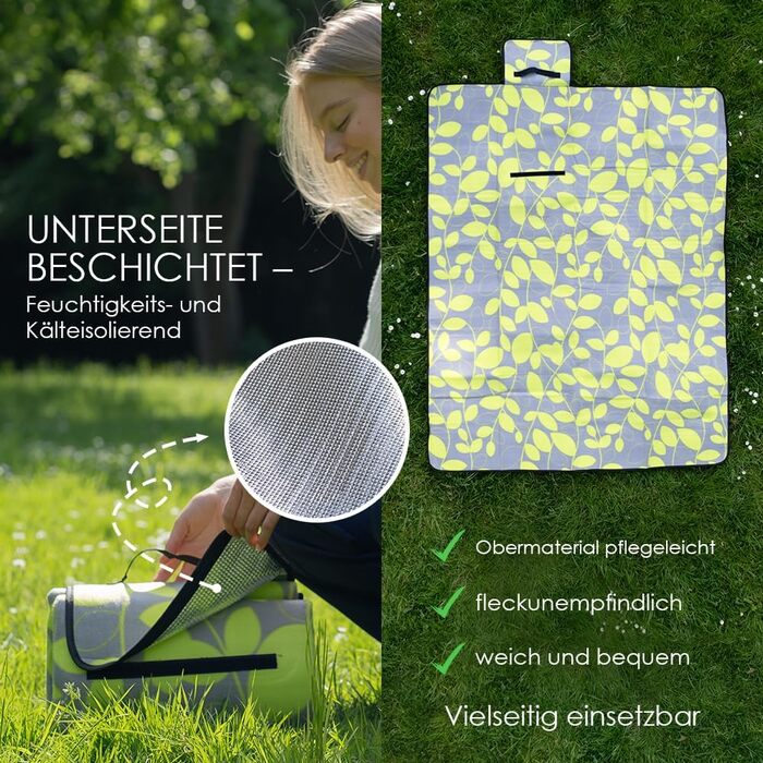 Плед для пікніка Heimtexland XL водонепроникний 200x200 см помаранчевий, килимок для пляжу, кемпінгу, фестивалів, складаний з ручкою