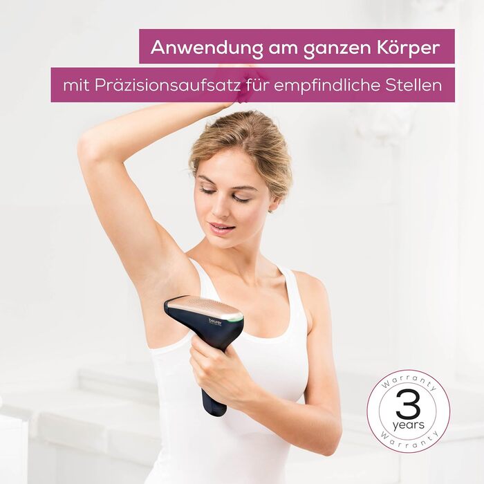 Beurer IPL Velvet Skin Pro: Апарат для епіляції IPL, акумуляторний, для тіла, обличчя, бікіні-зони, з додатком, чорний